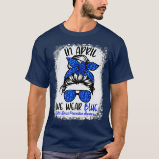 T-shirt Bleached Messy Bun Ribbon Child Abuse Prevention A