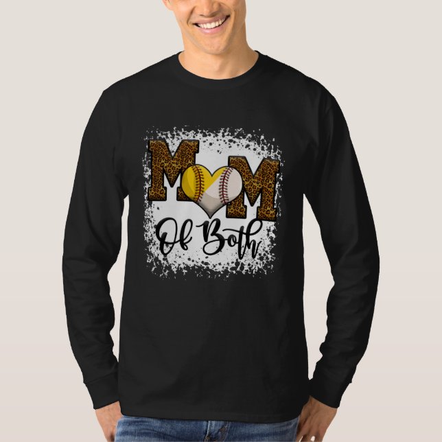 T-shirt Bleached Mom Of Both Leopard Baseball Softball (Devant)