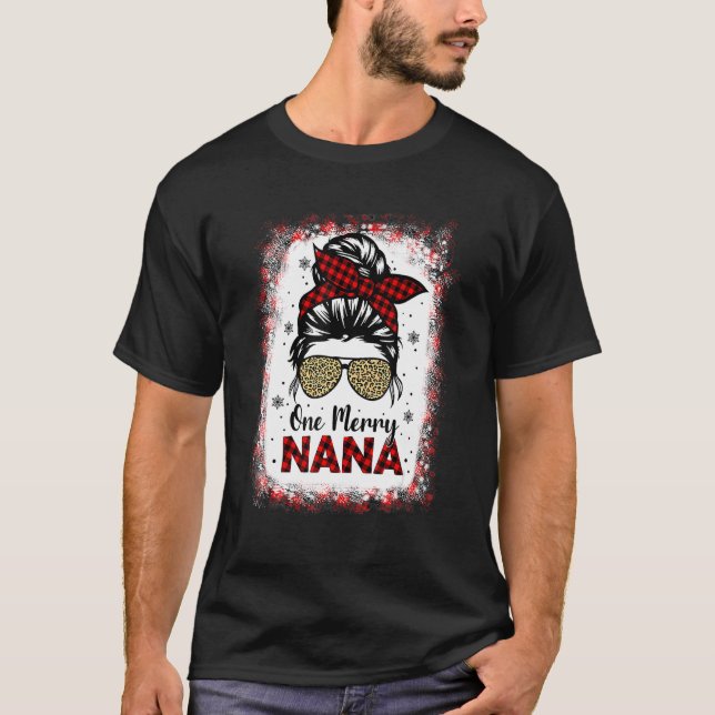 T-shirt Bleached One Merry Nana Messy Bun Buffalo Leopard (Devant)