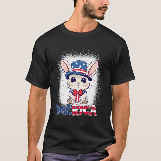 T-shirt Bleached Patriotic Rabbit 4Th Of July Fireworks Me (Devant)