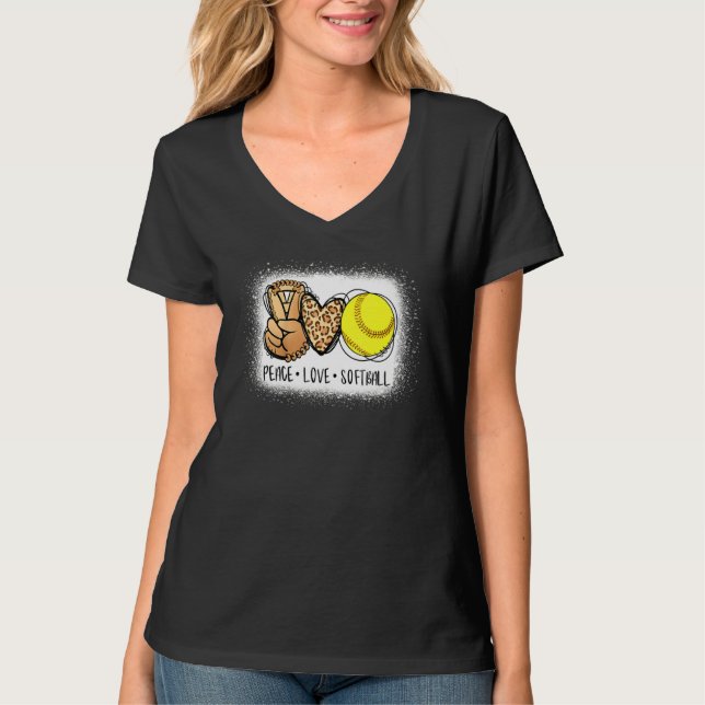 T-shirt Bleached Peace Love Softball Maman Empreinte de lé (Devant)