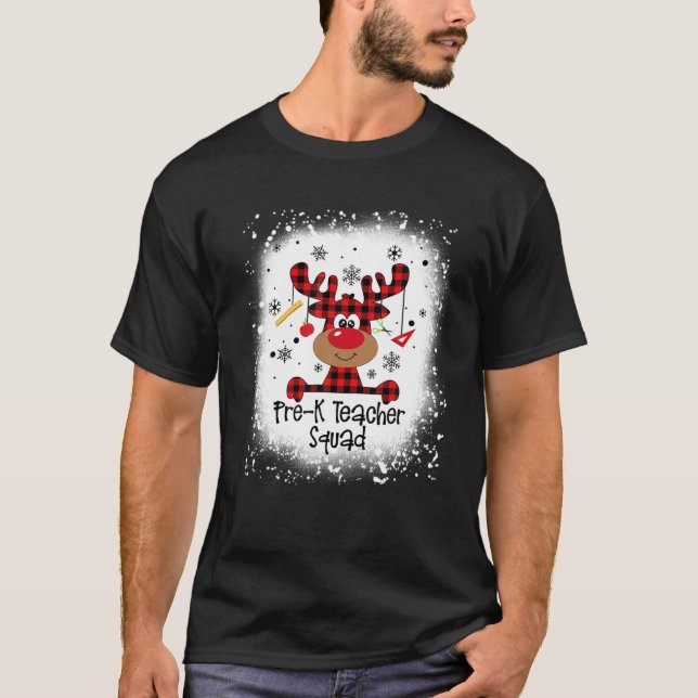 T-shirt Bleached Pre-K Teacher Squad Reindeer Funny Christ (Devant)