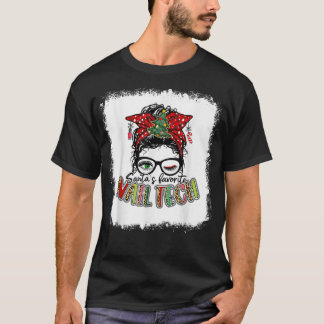 T-shirt Bleached Santa's Favorite Nail Tech Messy Bun Xmas
