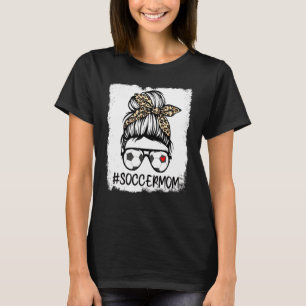 T-shirt Bleached Soccer Maman Vie Leopard Bow Messy Bun Ga