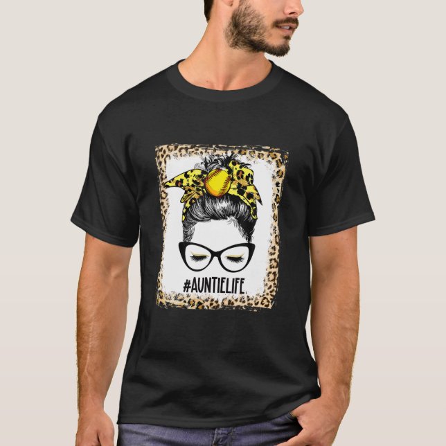 T-shirt Bleached Softball Auntie Messy Bun Jeu Mère (Devant)