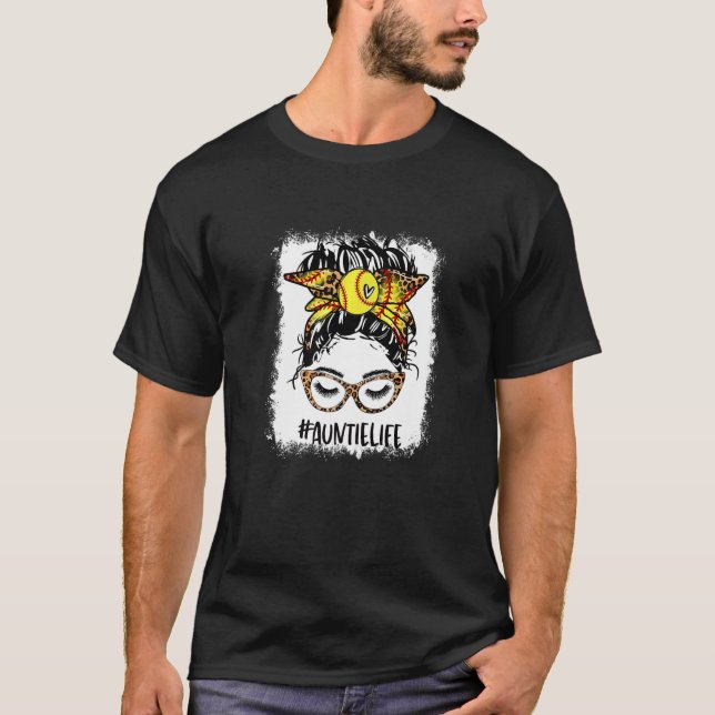 T-shirt Bleached Softball Auntie Messy Bun Jeu Mère (Devant)