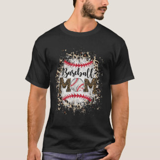 T-shirt Bleached Softball Baseball Maman Leopard Tee Mère