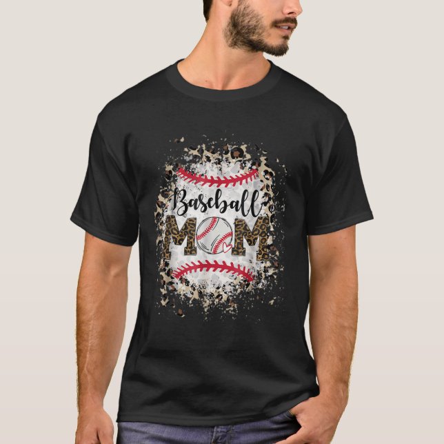 T-shirt Bleached Softball Baseball Maman Leopard Tee Mère (Devant)