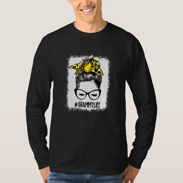 T-shirt Bleached Softball Grammy Messy Bun Jeu Mère (Devant)