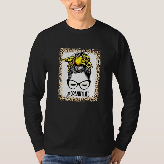 T-shirt Bleached Softball Granny Messy Bun Jeu Mère (Devant)