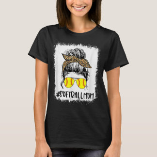 T-shirt Bleached Softball Maman Vie Leopard Messy Bun Jeu 