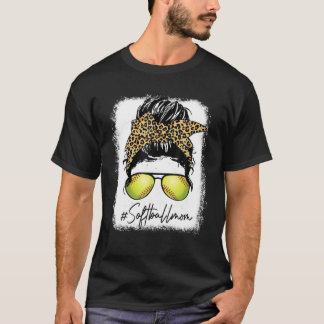 T-shirt Bleached Softball Maman Vie Leopard Messy Bun Jeu