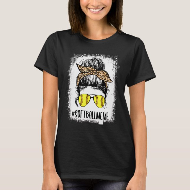T-shirt Bleached Softball Mème Vie Leopard Messy Bun Moth (Devant)