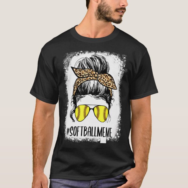 T-shirt Bleached Softball Mème Vie Leopard Messy Bun Moth (Devant)