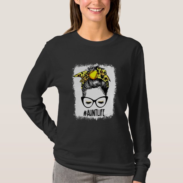 T-shirt Bleached Softball Tante Messy Bun Jeu Mères (Devant)