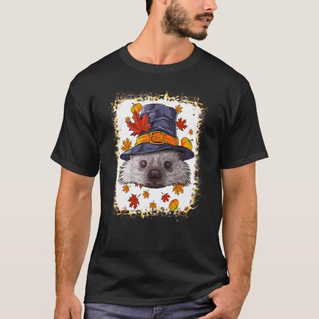 T-shirt Bleached Thanksgiving Hedgehog Pilgrim Costume Fal (Devant)