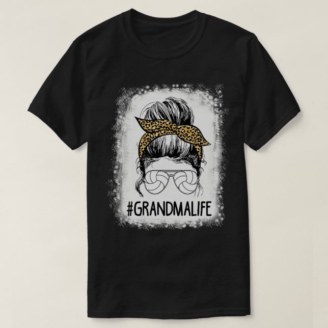 T-shirt Bleached Volleyball Grandma Life Messy Bun Leopard (Design devant)