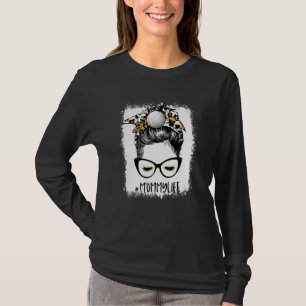 T-shirt Bleached Volleyball Mommy Life Leopard Messy Bun G