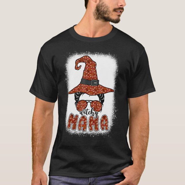 T-shirt Bleached Witchy Mama Halloween Messy Bun Witch Mam (Devant)