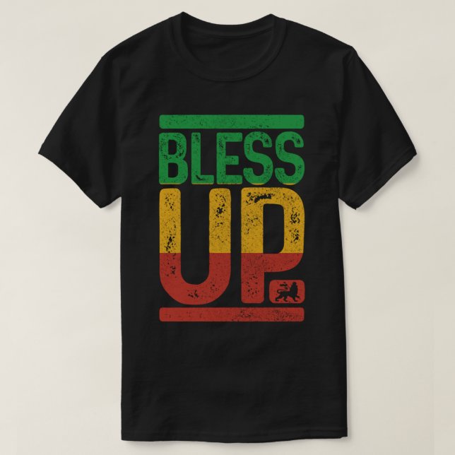 T-shirt Bless Up Reggae Music Rastafari Lion De Judah Rast (Design devant)