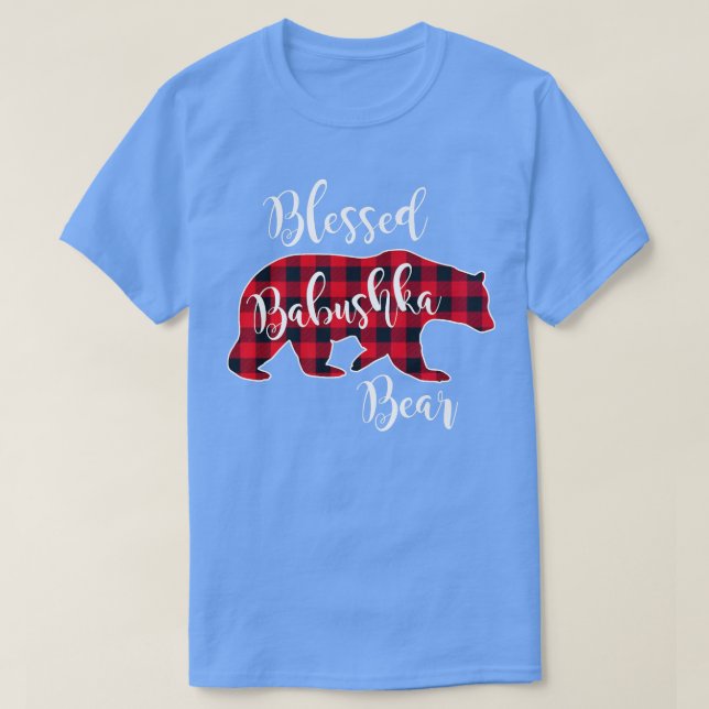 T-shirt Blessé Babushka Ours Rouge Buffalo Check Plaid Gra (Design devant)