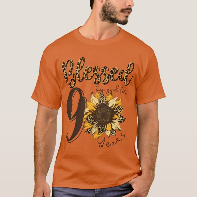 T-shirt Blessed By God For 90 Years Sunflower Leopard vint (Devant)