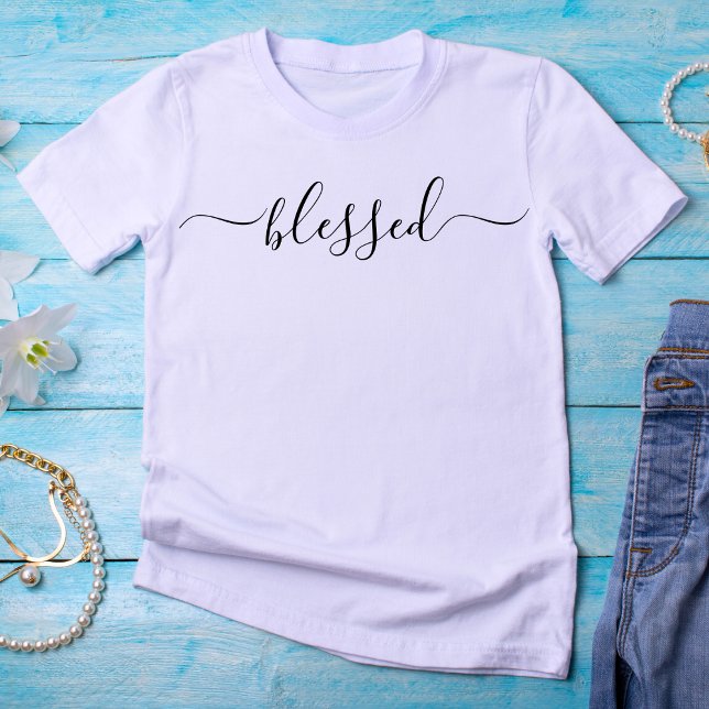 T-shirt Blessed Girly Script (Blessed Script Typography Tshirt)