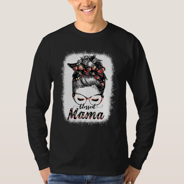 T-shirt Blessed Mama Messy Bun Women Happy Easter Mother's (Devant)