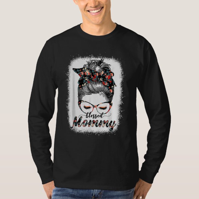 T-shirt Blessed Maman Messy Bun Women Happy Easter Mother (Devant)