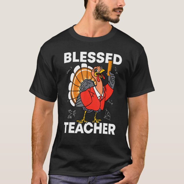 T-shirt Blessed Teacher Turkey Autumn Fall Y'all Thanksgiv (Devant)