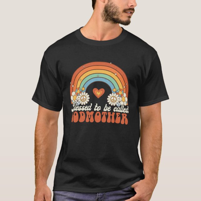 T-shirt Blessed To Be Called Godmother Groovy Rainbow Moth (Devant)