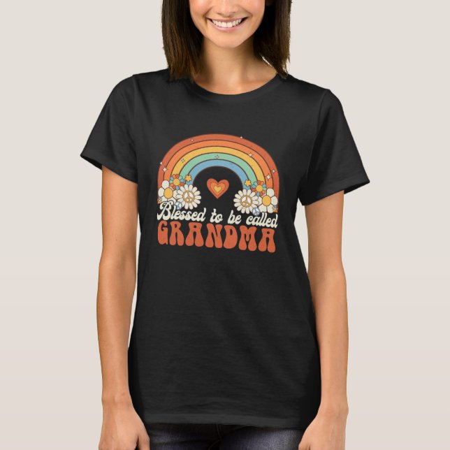 T-shirt Blessed To Be Called Grandma Groovy Rainbow Mother (Devant)