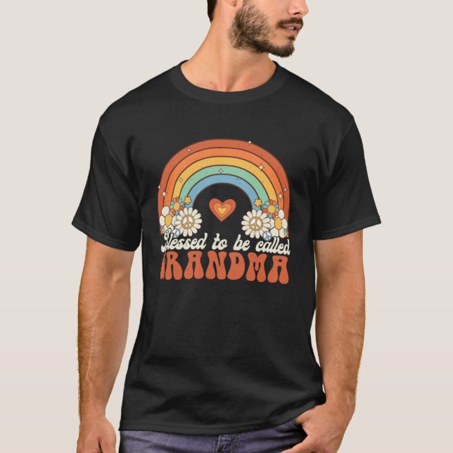 T-shirt Blessed To Be Called Grandma Groovy Rainbow Mother (Devant)