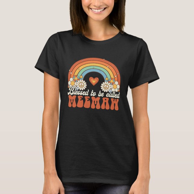 T-shirt Blessed To Be Called Meemaw Groovy Rainbow Mothers (Devant)