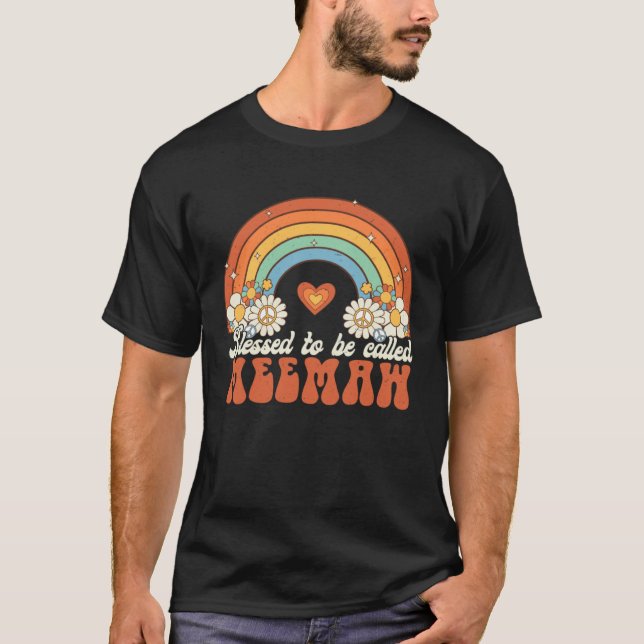 T-shirt Blessed To Be Called Meemaw Groovy Rainbow Mothers (Devant)