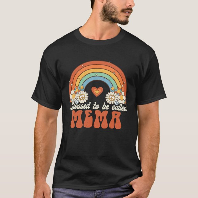 T-shirt Blessed To Be Called Mema Groovy Rainbow Mother s  (Devant)