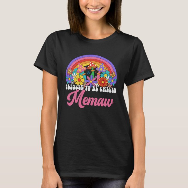 T-shirt Blessed To Be Called Memaw Rainbow Groovy Hippie F (Devant)