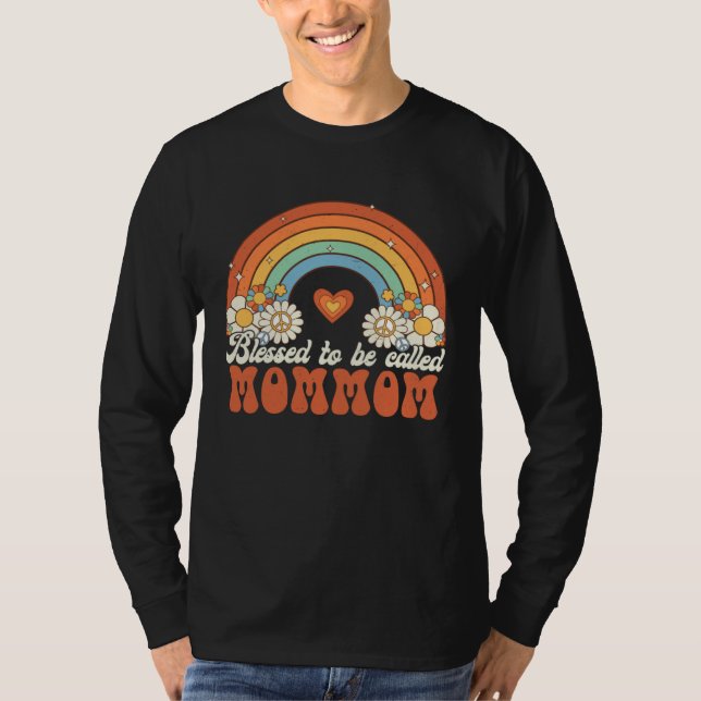 T-shirt Blessed To Be Called Mommom Groovy Rainbow Mothers (Devant)
