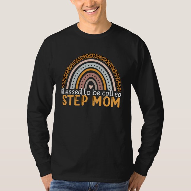 T-shirt Blessed To Be Called Step Mom Leopard Rainbow Step (Devant)