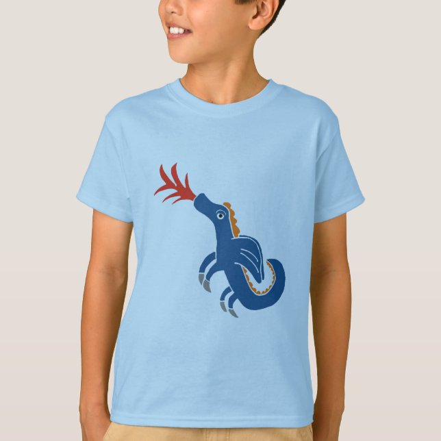 T-shirt bleu 1 de dragon de brodie (Devant)