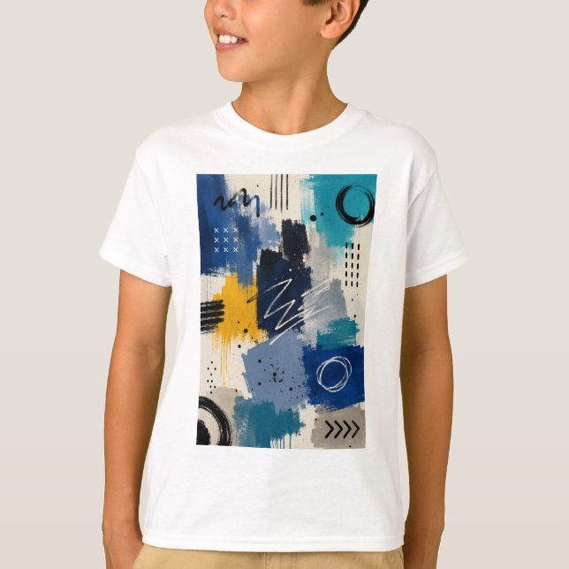 T-shirt Bleu Abstrait Énergétique Gras (Devant)