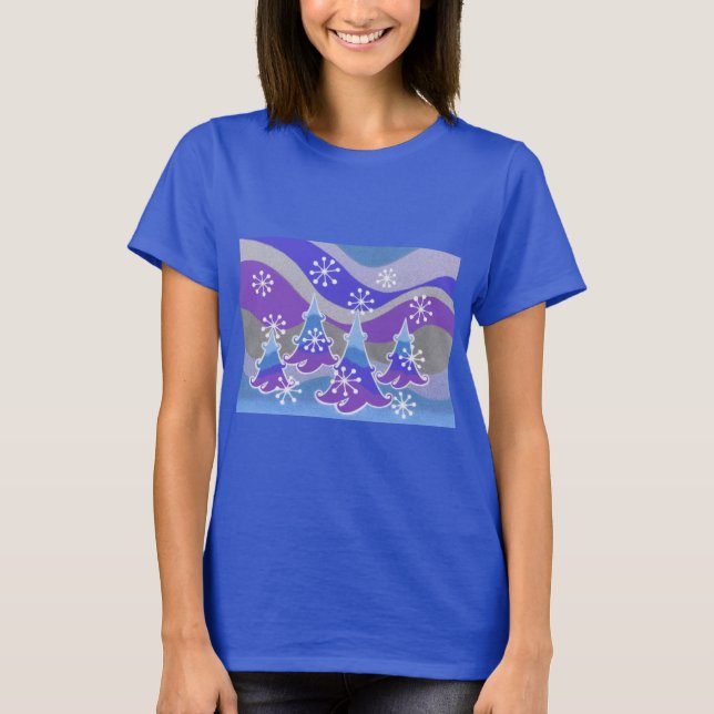 T-shirt bleu Arbres d'hiver (Devant)
