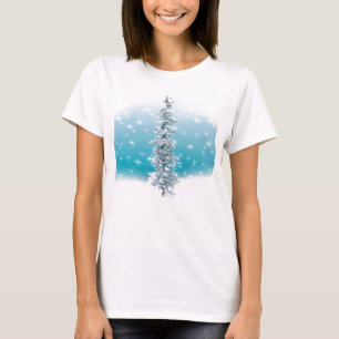 T-shirt bleu arctique gelé argenté brillant à feuillage pe