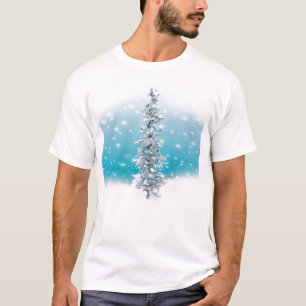 T-shirt bleu arctique gelé argenté brillant à feuillage pe