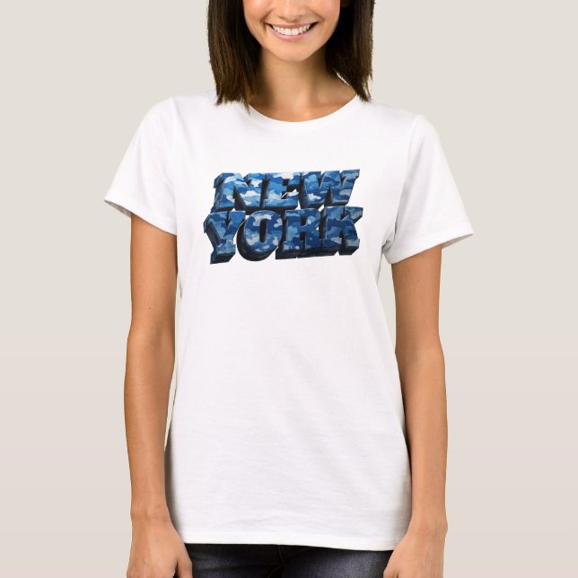 T-shirt Bleu Attrayant NEW YORK Art Porter (Devant)