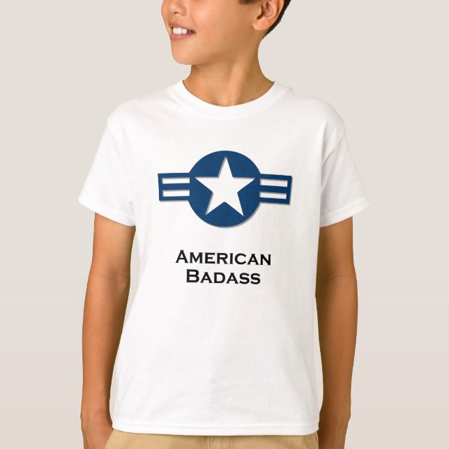 T-shirt bleu Badass américain (Devant)