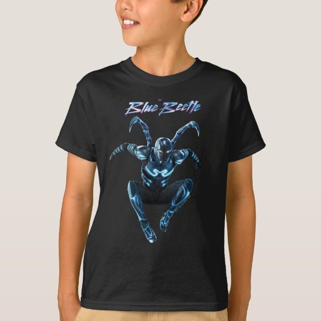 T-shirt Bleu Beetle Leaping Caractère Art (Devant)