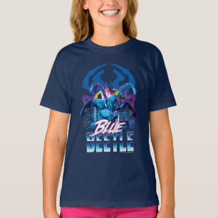 T-shirt Bleu Beetle Rétrowave Ville coucher du soleil