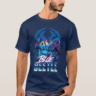 T-shirt Bleu Beetle Rétrowave Ville coucher du soleil