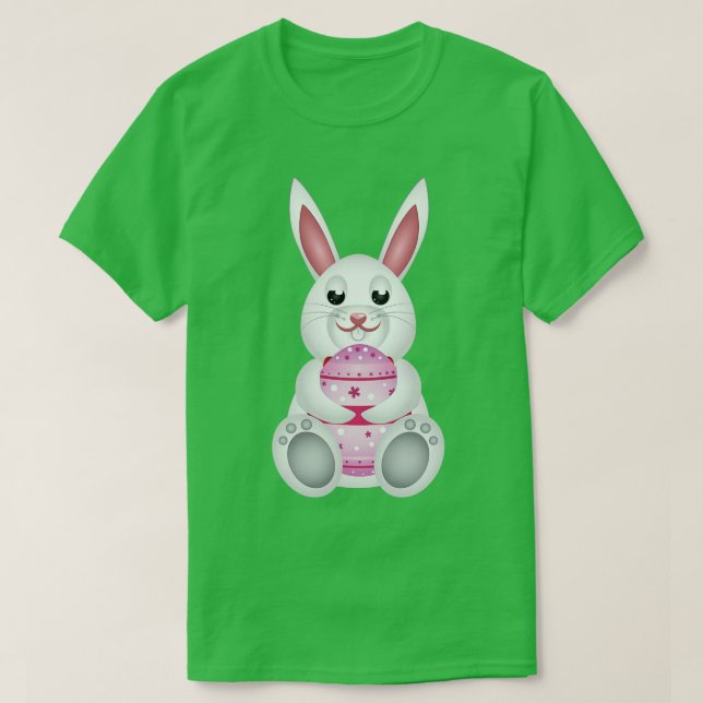 T-shirt Bleu blanc avec oeuf de Pâques rose (Design devant)